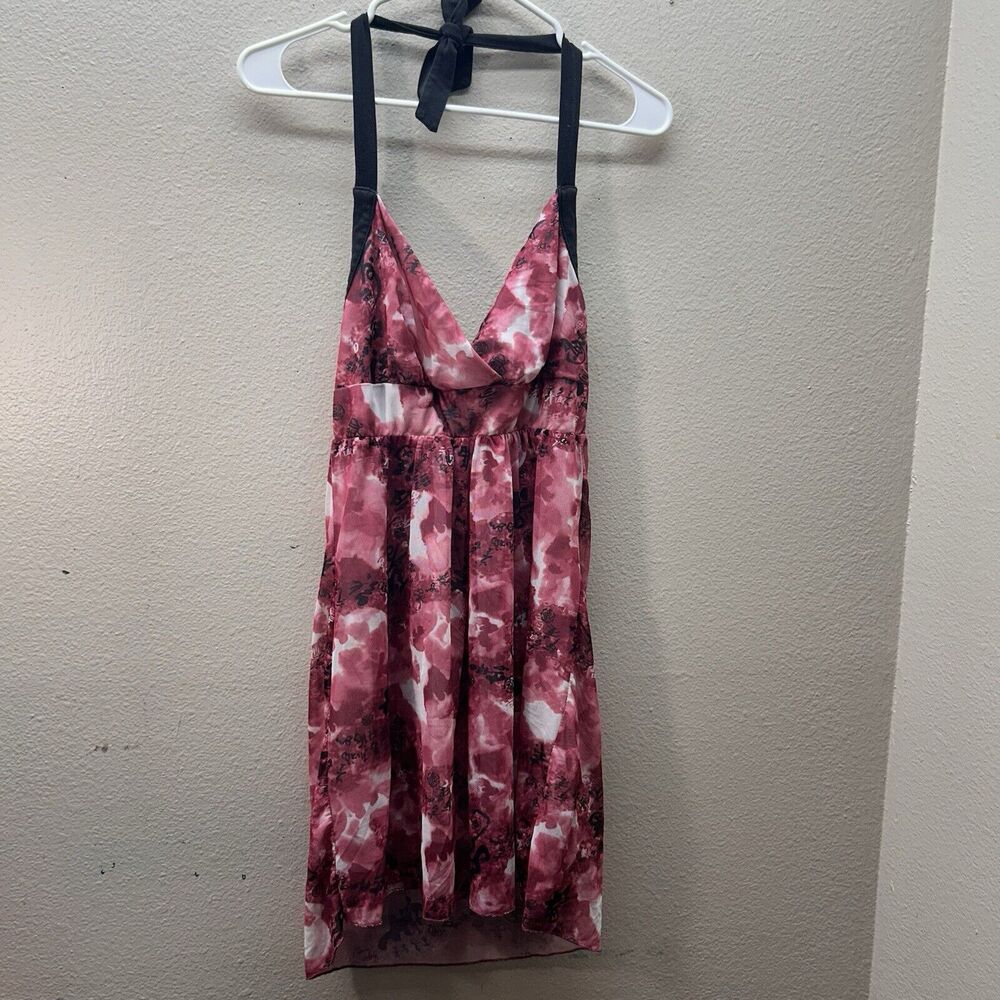 Pink‎ Flower Mini Halter Sun Dress Artsy Bohemian Asian Inspo Anime Y2K Small